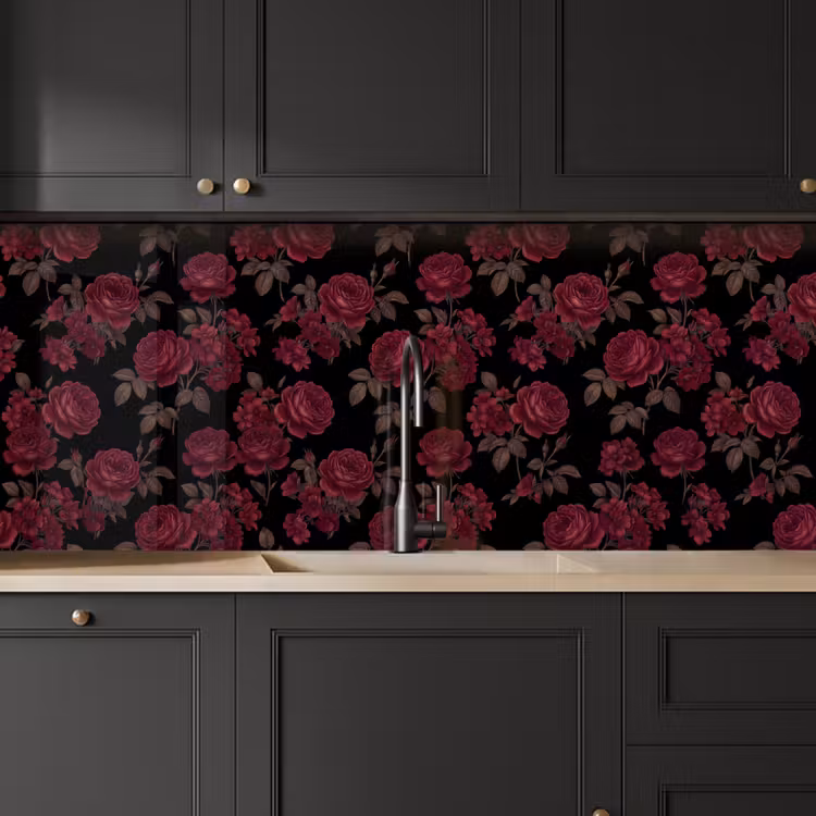 Bloemen - Roos - Patroon - Klassiek - Rood keuken achterwand 2 middel -sfeer1