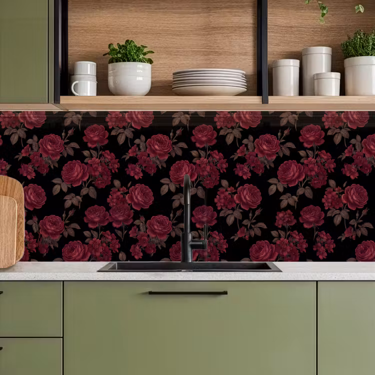 Bloemen - Roos - Patroon - Klassiek - Rood keuken achterwand 2 middel -sfeer3