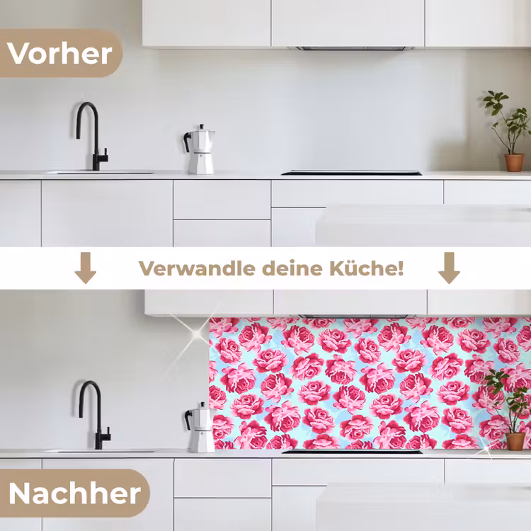 Bloemen - Rozen - Patroon keuken achterwand 2 middel 871 -voor-na_DE