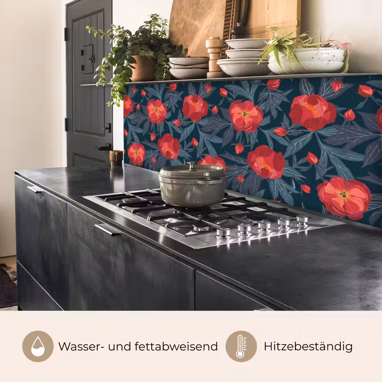 Bloemen - Rood - Bladeren - Patronen keuken achterwand 2 middel 871 -usp_DE