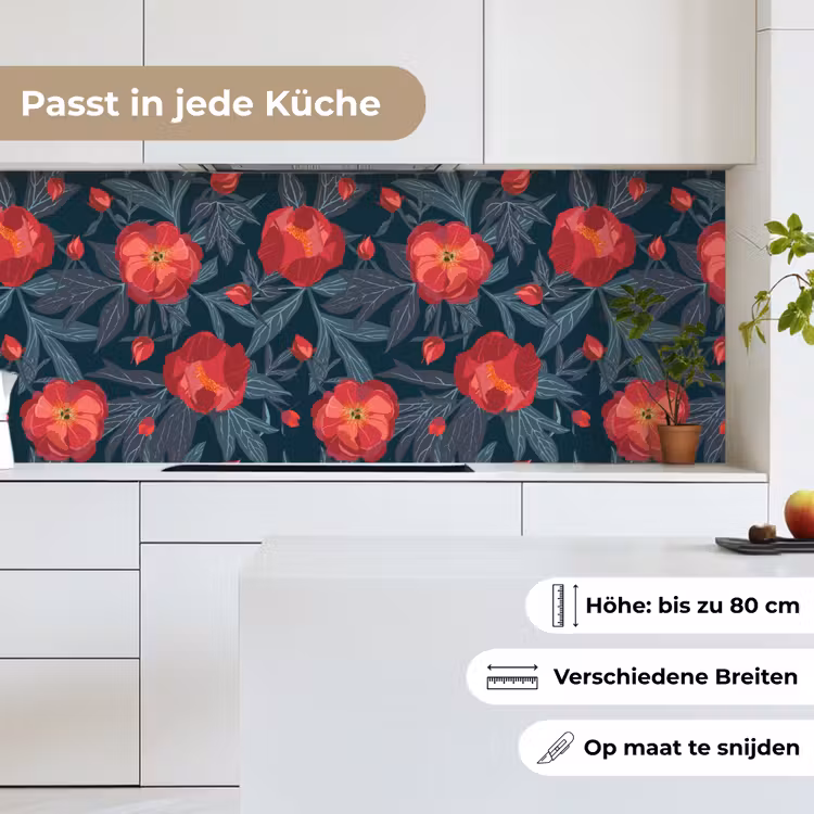 Bloemen - Rood - Bladeren - Patronen keuken achterwand 2 middel 871 -sfeer4_DE
