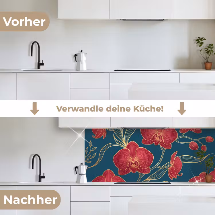 Küchenrückwand - Blumen – Rot – Gold - Bloemen - Rood - Goud keuken achterwand 2 middel