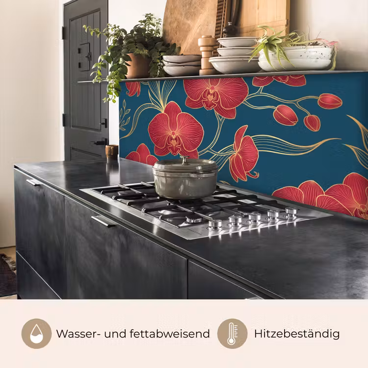 Küchenrückwand - Blumen – Rot – Gold - Bloemen - Rood - Goud keuken achterwand 2 middel