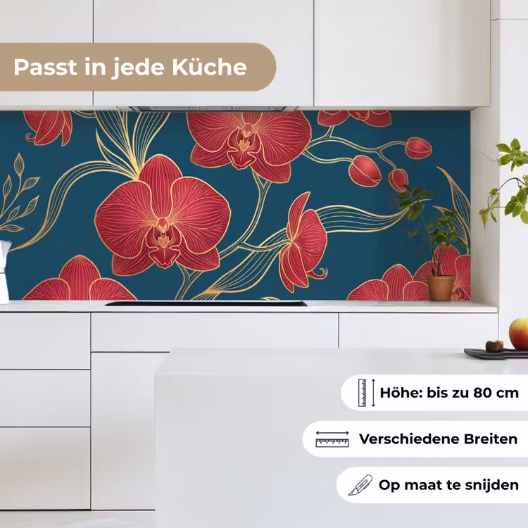 Küchenrückwand - Blumen – Rot – Gold - Bloemen - Rood - Goud keuken achterwand 2 middel