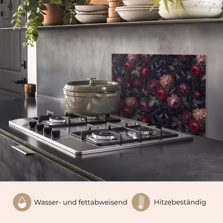Bloemen - Rood - Klassiek - Donker - Patroon keuken achterwand spatscherm klein -usp_DE
