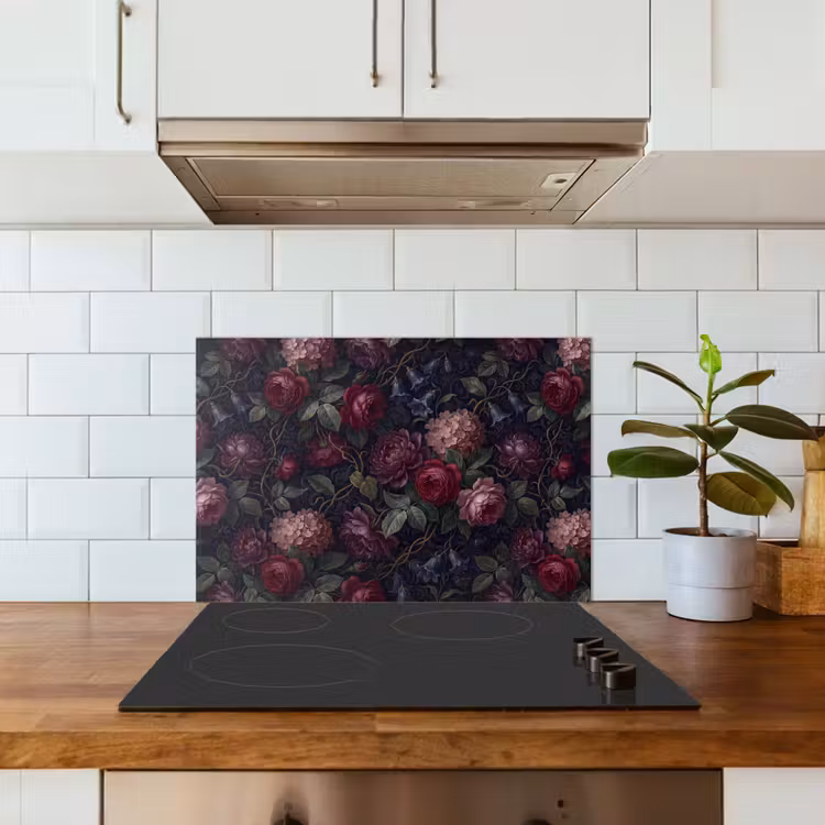Bloemen - Rood - Klassiek - Donker - Patroon keuken achterwand spatscherm klein -sfeer2
