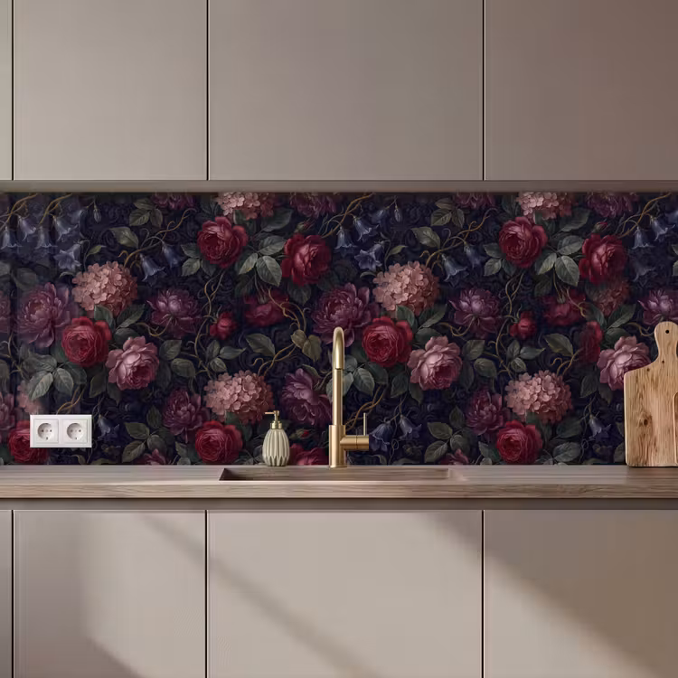 Bloemen - Rood - Klassiek - Donker - Patroon keuken achterwand 2 middel zz_3dshopping