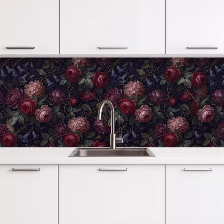 Bloemen - Rood - Klassiek - Donker - Patroon keuken achterwand 2 middel -3d