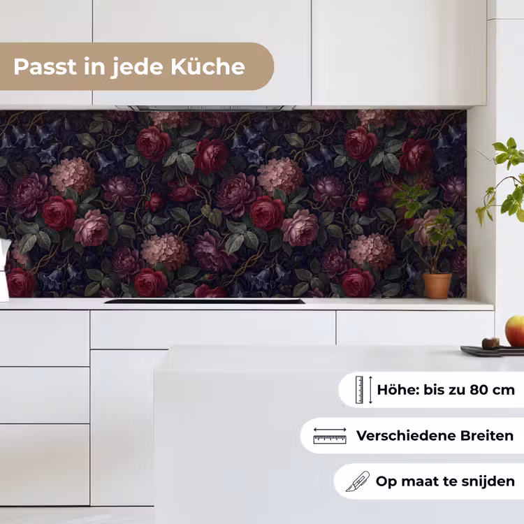 Bloemen - Rood - Klassiek - Donker - Patroon keuken achterwand 2 middel -sfeer4_DE