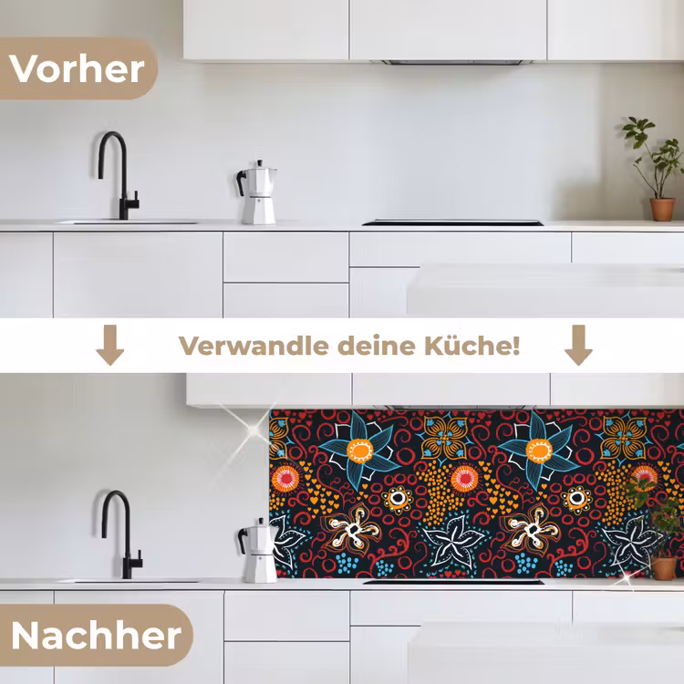 Bloemen - Rood - Patronen keuken achterwand 2 middel 871 -voor-na_DE