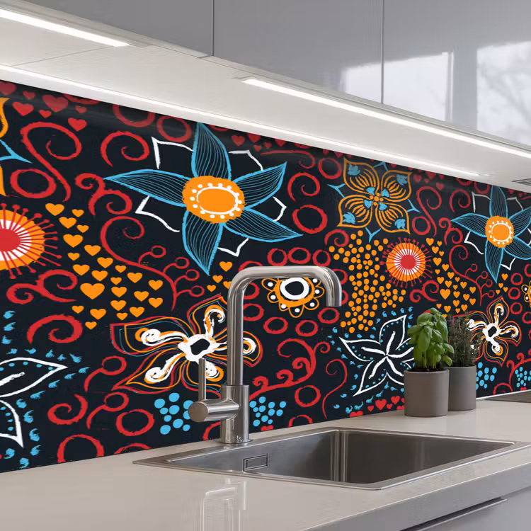 Bloemen - Rood - Patronen keuken achterwand 2 middel 871 -3d_schuin