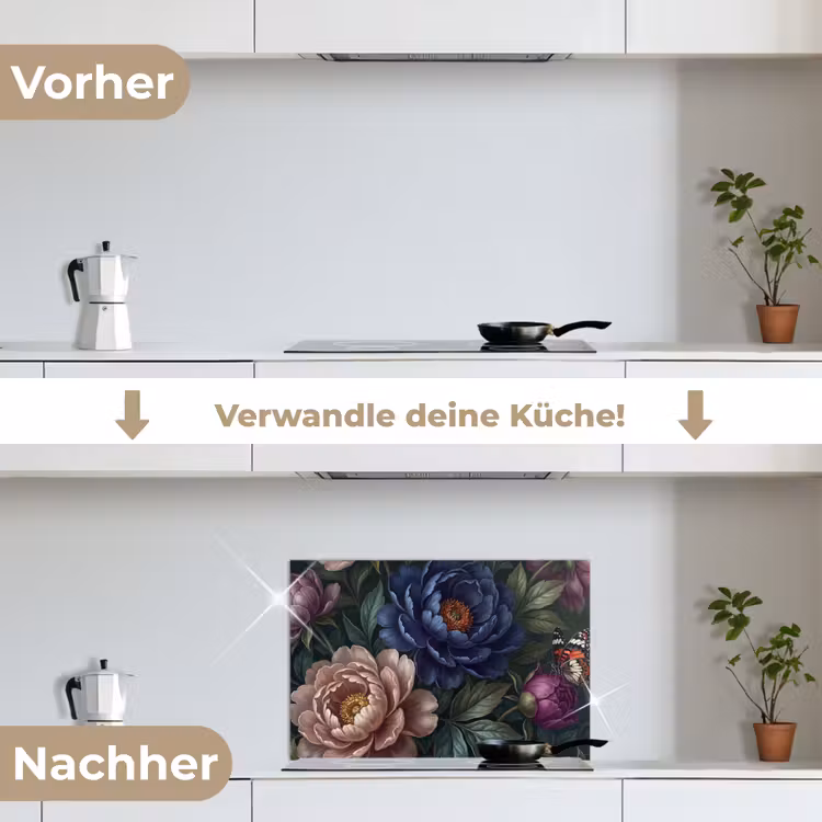 Bloemen - Vlinder - Natuur - Modern - Paars keuken achterwand spatscherm klein -voor_na_DE