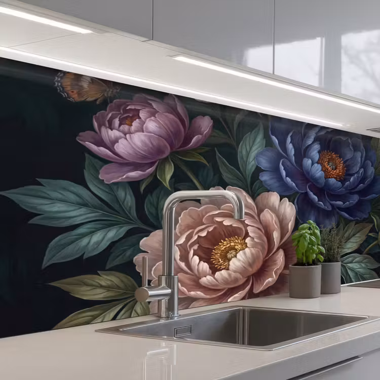 Bloemen - Vlinder - Natuur - Modern - Paars keuken achterwand 2 middel -3d_schuin