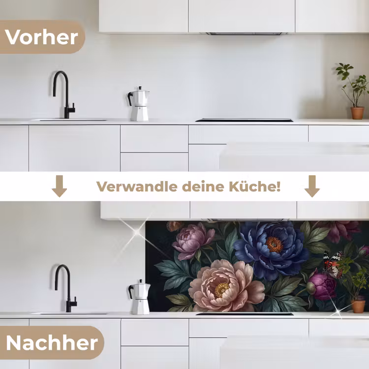 Bloemen - Vlinder - Natuur - Modern - Paars keuken achterwand 2 middel -voor-na_DE