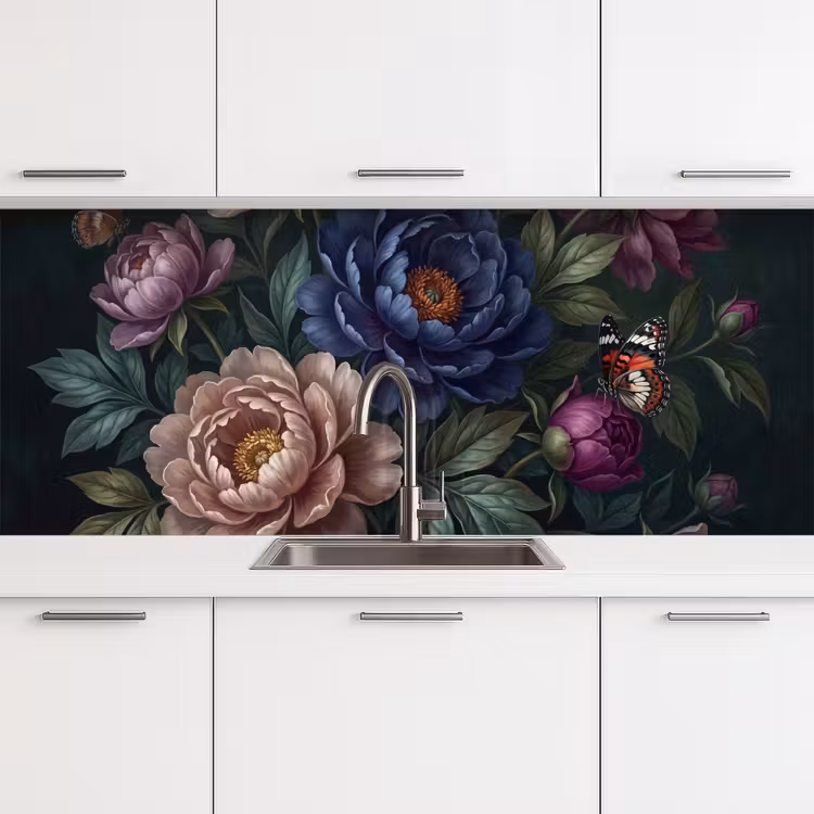 Bloemen - Vlinder - Natuur - Modern - Paars keuken achterwand 2 middel -3d