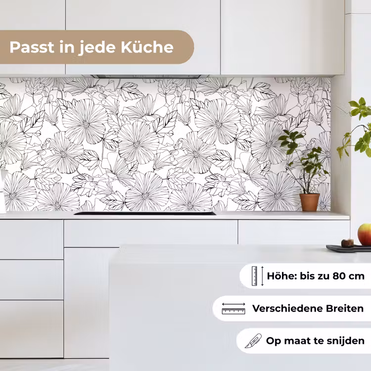 Bloemen - Zwart - Wit - Design - Flora keuken achterwand 2 middel 871 -sfeer4_DE