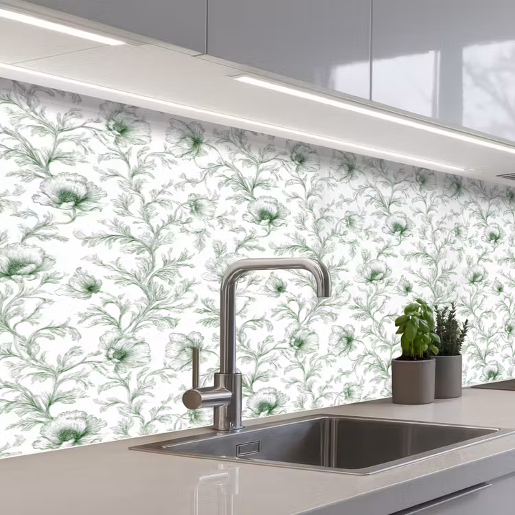 Bloemen - Getekend - Groen keuken achterwand 2 middel 871 -3d_schuin