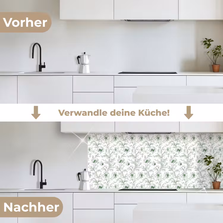 Bloemen - Getekend - Groen keuken achterwand 2 middel 871 -voor-na_DE