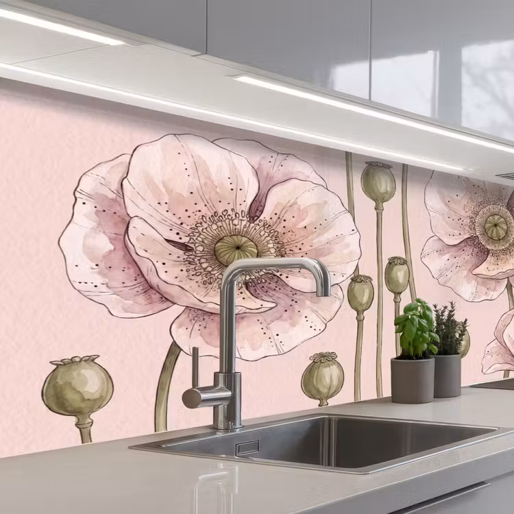 Bloemen - Zomer - Natuur - Aquarel - Roze keuken achterwand 2 middel -3d_schuin