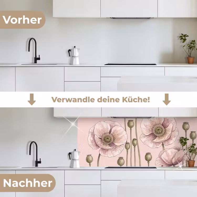 Bloemen - Zomer - Natuur - Aquarel - Roze keuken achterwand 2 middel -voor-na_DE