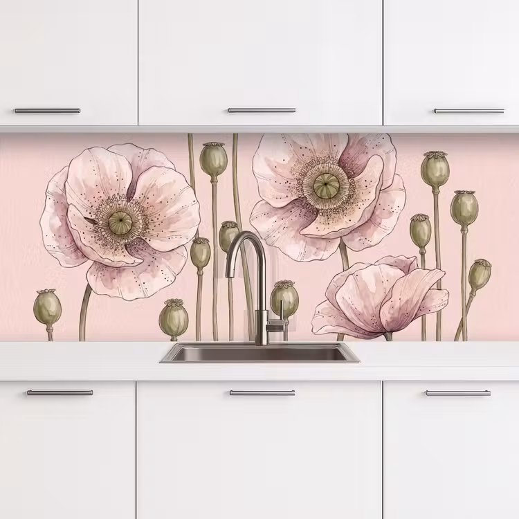 Bloemen - Zomer - Natuur - Aquarel - Roze keuken achterwand 2 middel -3d