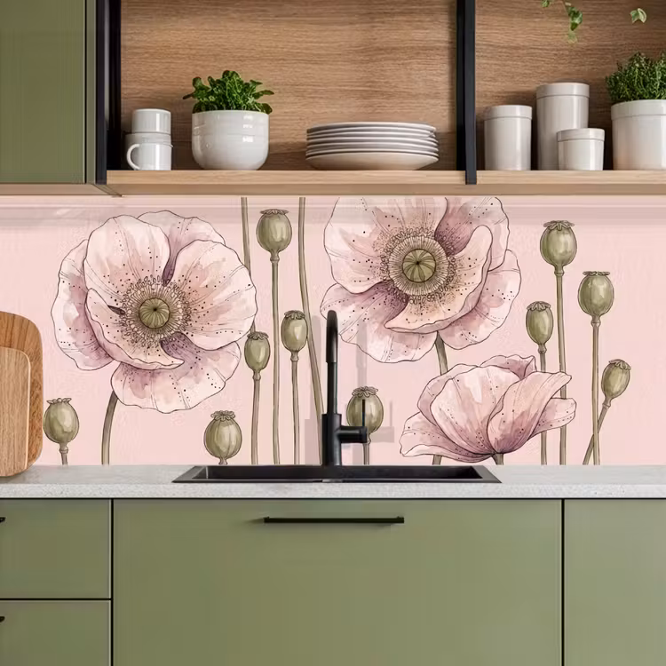 Bloemen - Zomer - Natuur - Aquarel - Roze keuken achterwand 2 middel -sfeer3