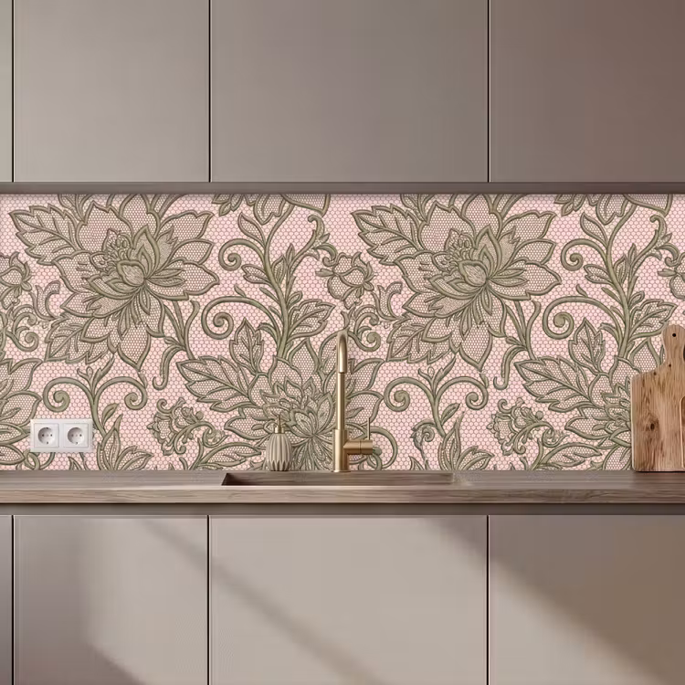 Bloemen - Kant - Patroon - Klassiek - Groen keuken achterwand 2 middel zz_3dshopping