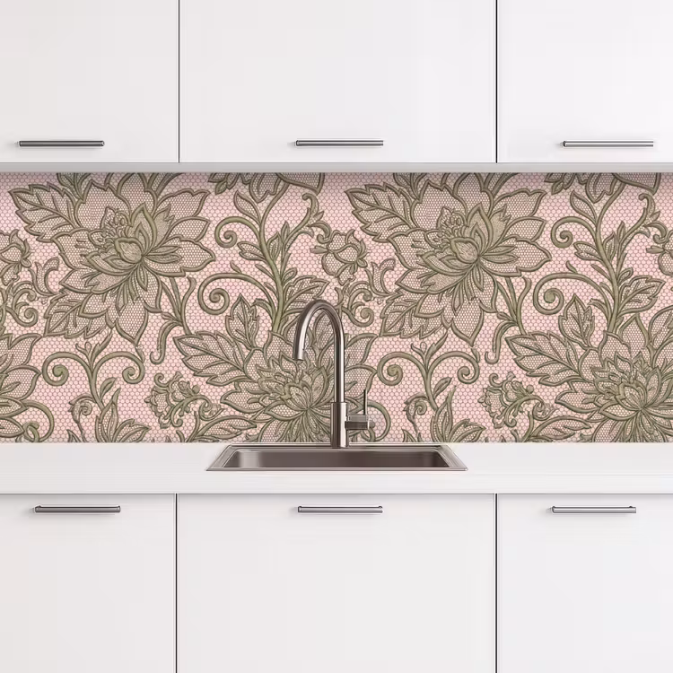 Bloemen - Kant - Patroon - Klassiek - Groen keuken achterwand 2 middel -3d