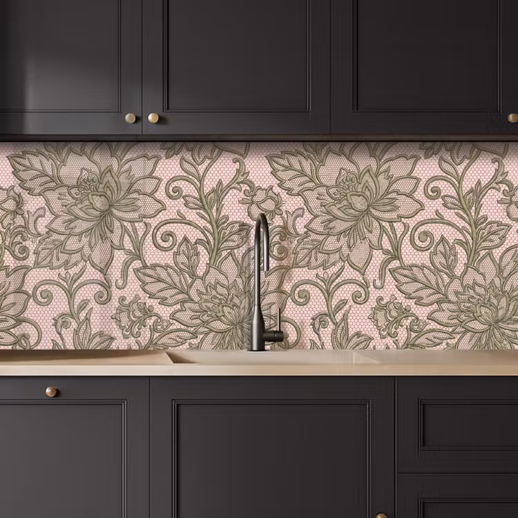 Bloemen - Kant - Patroon - Klassiek - Groen keuken achterwand 2 middel -sfeer1