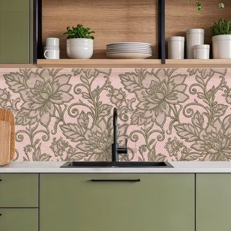 Bloemen - Kant - Patroon - Klassiek - Groen keuken achterwand 2 middel -sfeer3