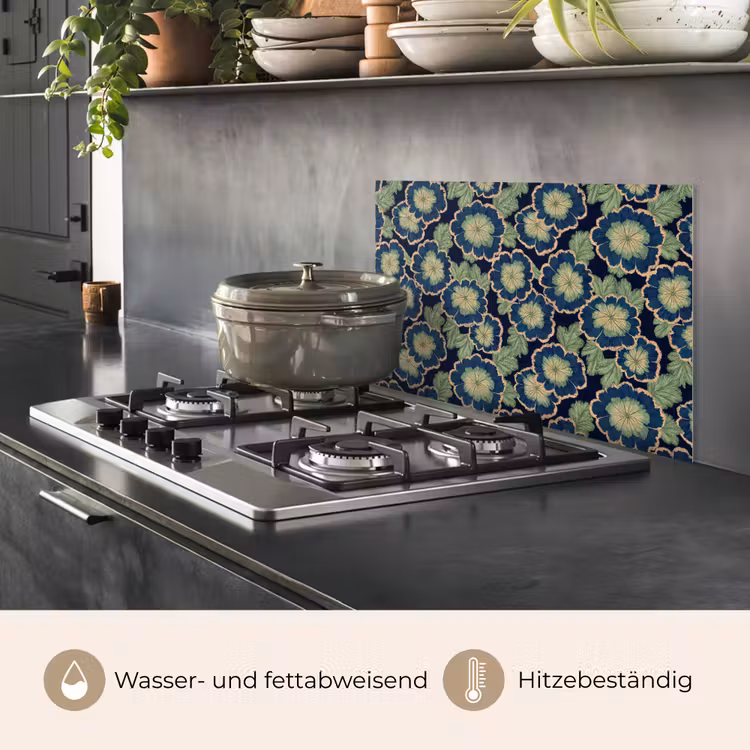 Bloemen - Borduurwerk - Patroon - Blauw - Groen keuken achterwand spatscherm klein 900 -usp_DE