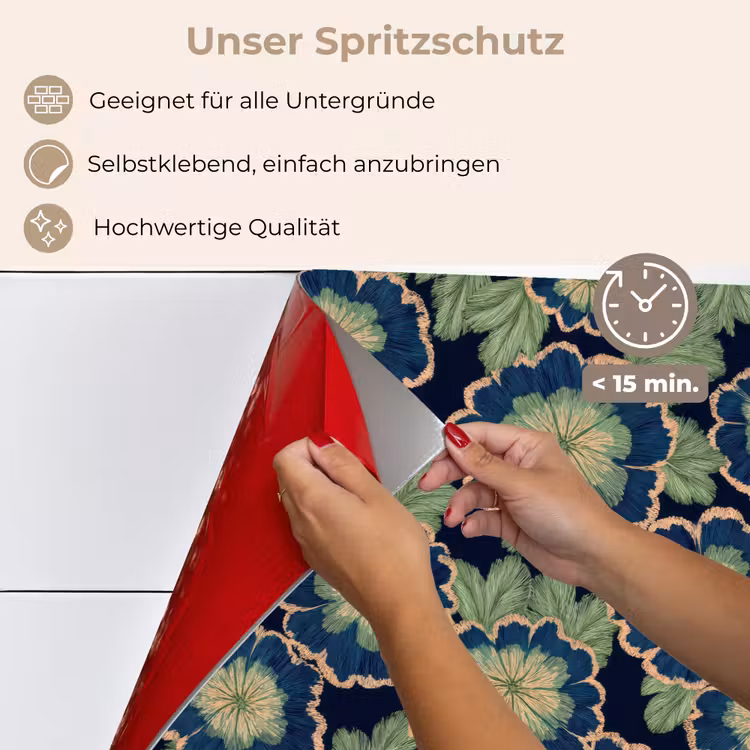 Bloemen - Borduurwerk - Patroon - Blauw - Groen keuken achterwand spatscherm klein 900 -spatscherm_DE