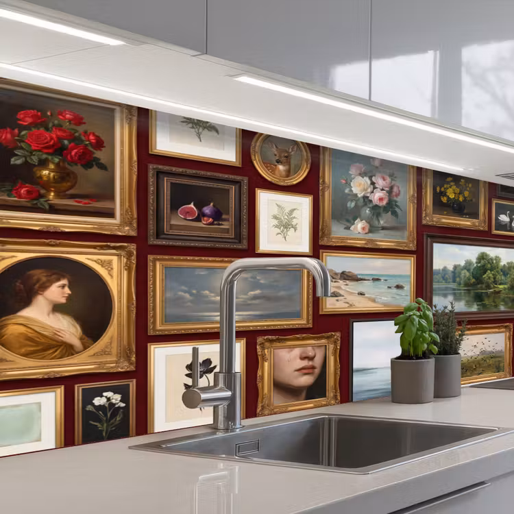 Bloemen - Vaas - Klassiek - Kunst - Rood keuken achterwand 2 middel -3d_schuin