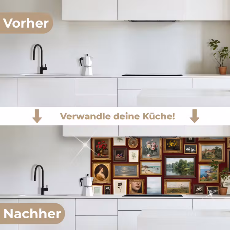 Bloemen - Vaas - Klassiek - Kunst - Rood keuken achterwand 2 middel -voor-na_DE