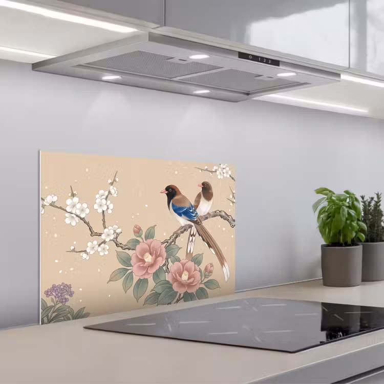 Bloemen - Vogels - Bloemen keuken achterwand spatscherm klein -3d_schuin
