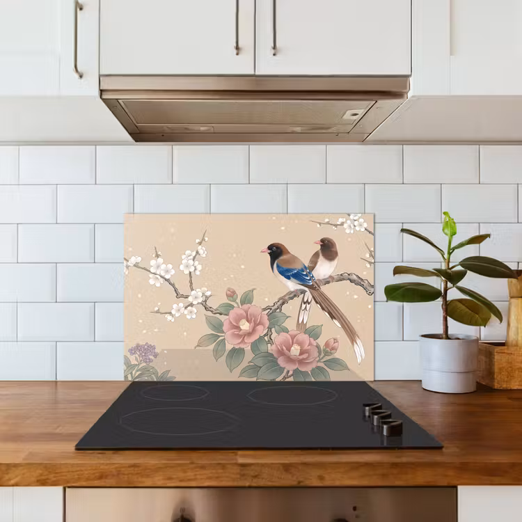 Bloemen - Vogels - Bloemen keuken achterwand spatscherm klein -sfeer2