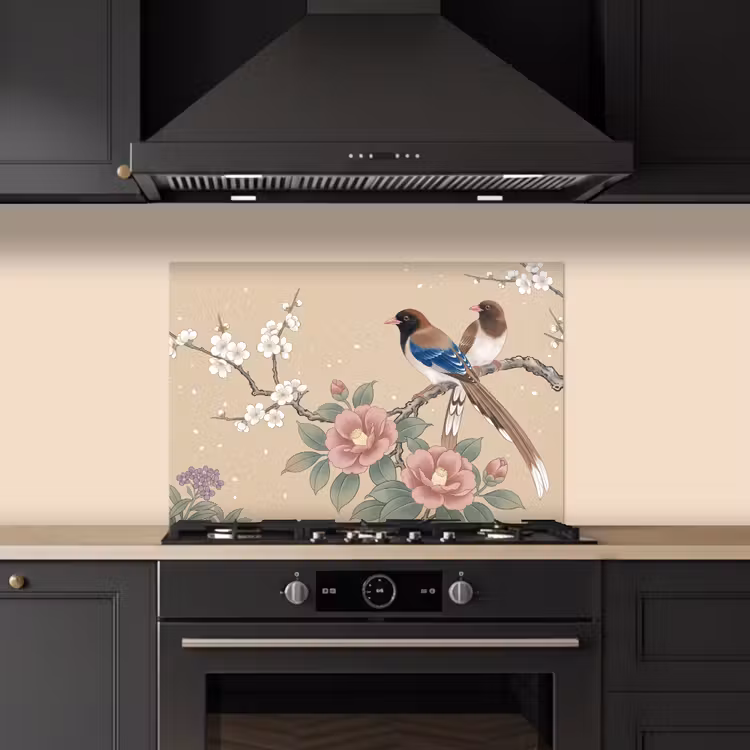 Bloemen - Vogels - Bloemen keuken achterwand spatscherm klein -sfeer1