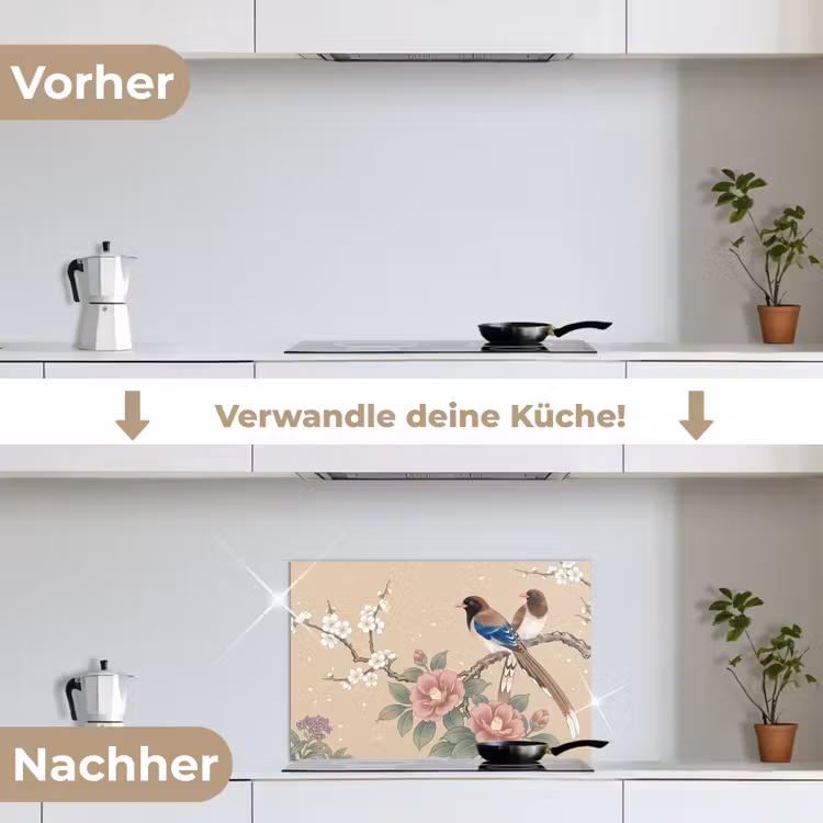 Bloemen - Vogels - Bloemen keuken achterwand spatscherm klein -voor_na_DE
