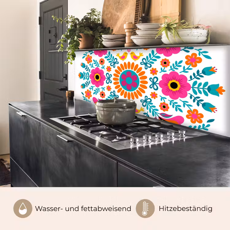 Bloemen - Vogel - Patroon - Kleurrijk - Modern keuken achterwand 2 middel -usp_DE