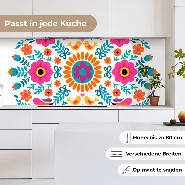 Bloemen - Vogel - Patroon - Kleurrijk - Modern keuken achterwand 2 middel -sfeer4_DE