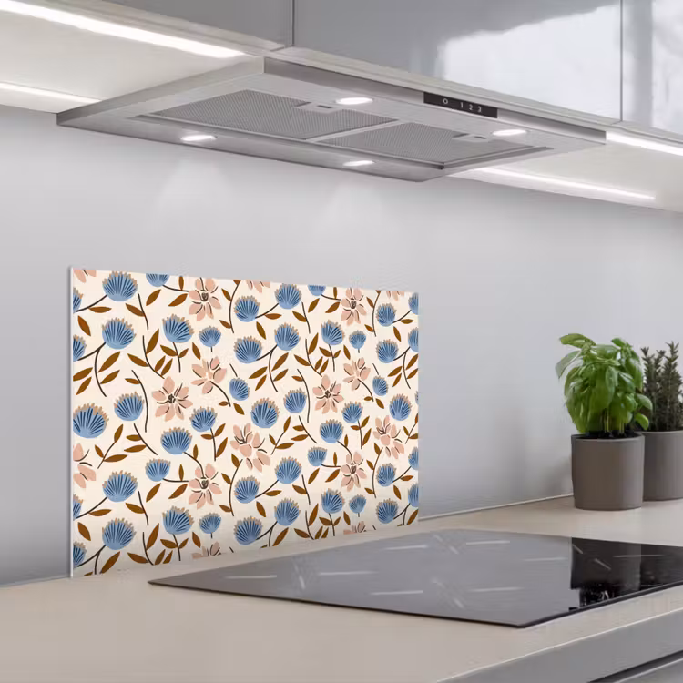 Bloemen - Wild - Blauw keuken achterwand spatscherm klein 900 -3d_schuin