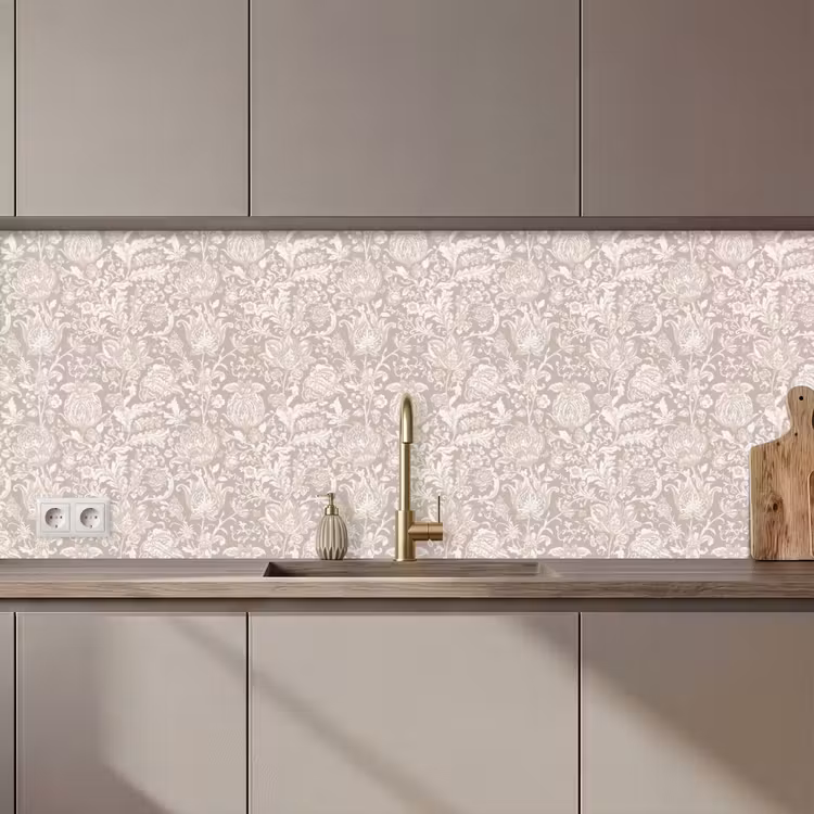 Bloemenprint - Grijs - Crème keuken achterwand 2 middel 871 zz_3dshopping