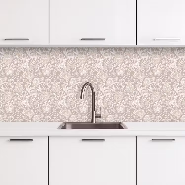 Bloemenprint - Grijs - Crème keuken achterwand 2 middel 871 -3d