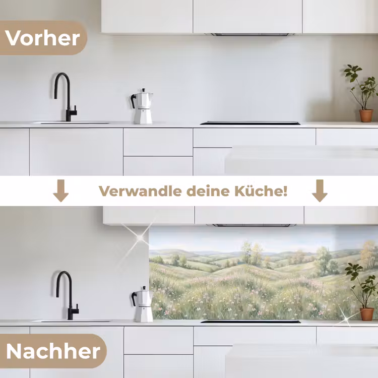 Bloemen veld - Bloemen - Groen keuken achterwand 2 middel -voor-na_DE