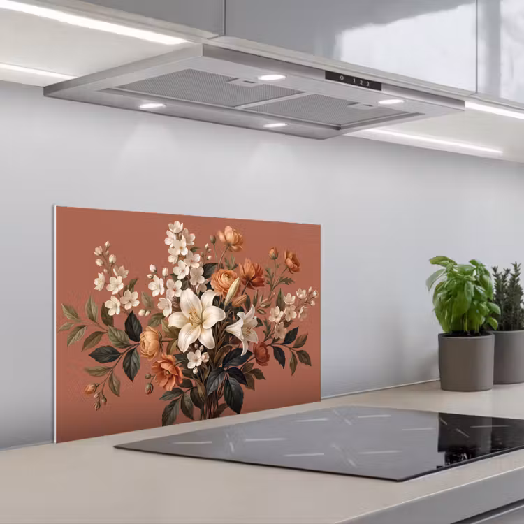 Boeket - Retro - Kleurrijk keuken achterwand spatscherm klein -3d_schuin