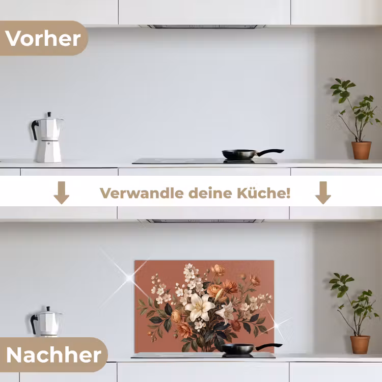 Boeket - Retro - Kleurrijk keuken achterwand spatscherm klein -voor_na_DE