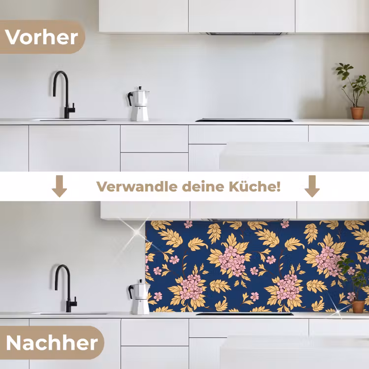 Bloesem - Bladeren - Roze - Goud - Patronen keuken achterwand 2 middel 871 -voor-na_DE