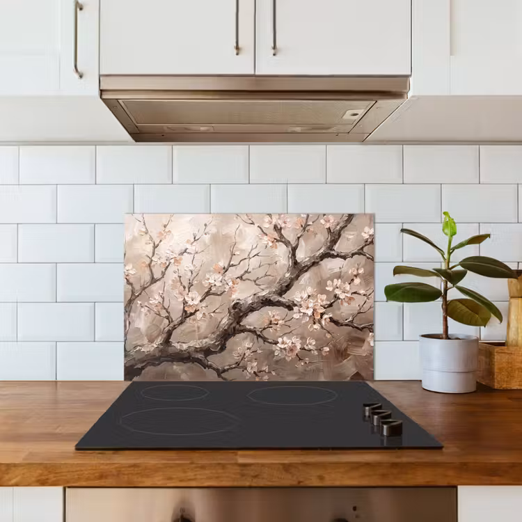 Bloesem - Takken - Schilderij - Beige - Serene keuken achterwand spatscherm klein -sfeer2