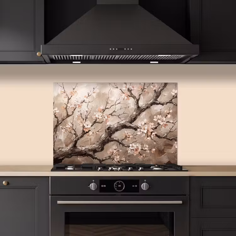 Bloesem - Takken - Schilderij - Beige - Serene keuken achterwand spatscherm klein -sfeer1