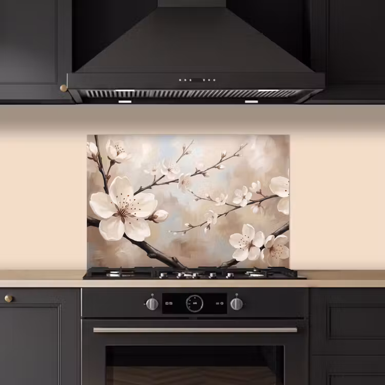 Bloesem - Takken - Schilderij - Beige - Serene keuken achterwand spatscherm klein -sfeer1